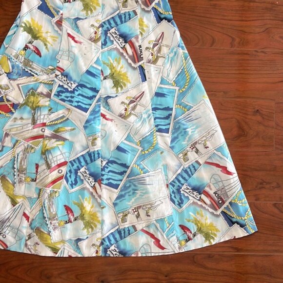 Depeche Mode White and Blue Sleeveless Vacation Palm Tree Boat Summer Dress - Picture 5 of 12